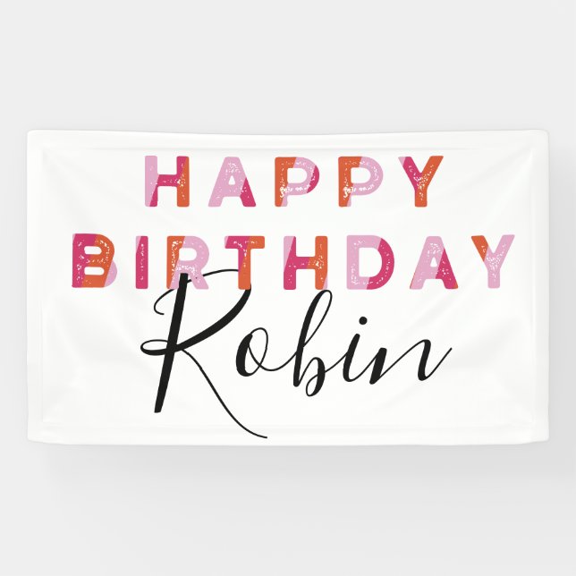 Banderoles Lettres roses style simple Personnalisé Anniversai (Horizontal)