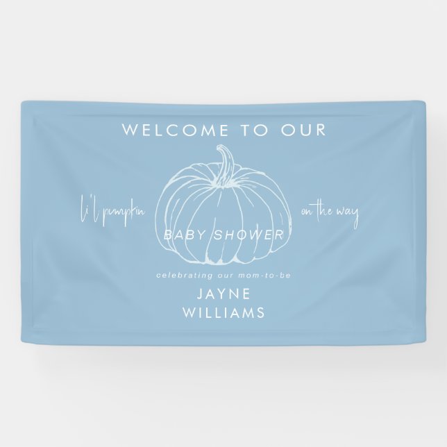 Banderoles Li l Citrouille Baby shower bleu et blanc Bienvenu (Horizontal)