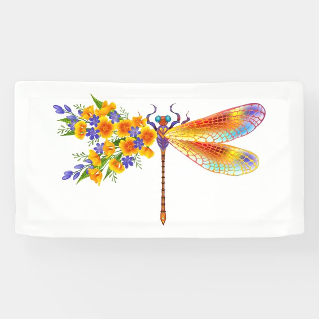 Banderoles libellule de fleurs jaunes (Horizontal)