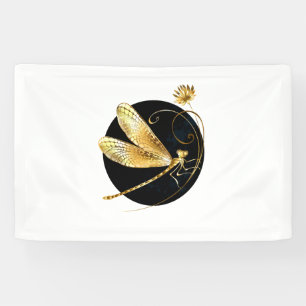 Banderoles libellule d'or en cercle noir