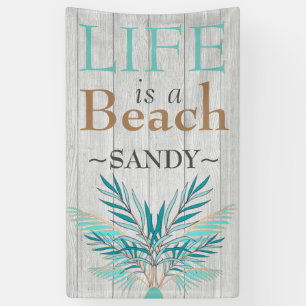 Banderoles LIFE EST UNE PLAGE blanchir Bois Turquoise Palm Fe