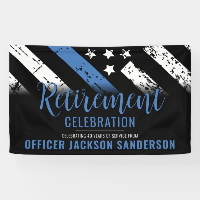 Banderoles Ligne Bleue Mince Police Police Retraite (Horizontal)