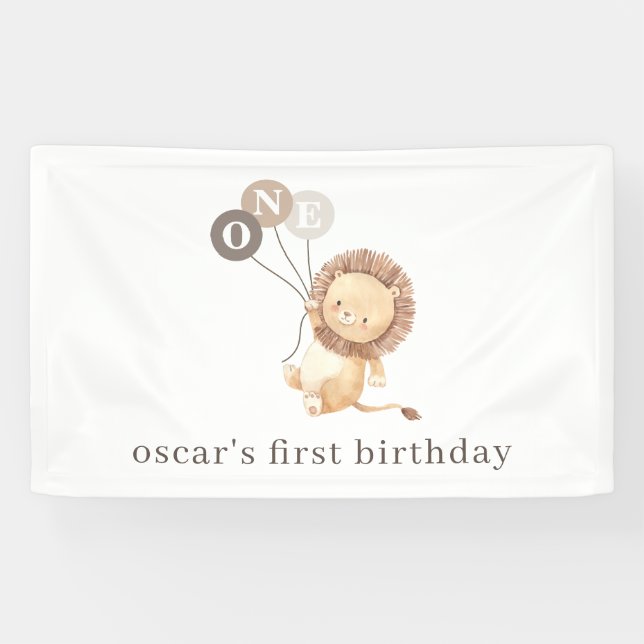 Banderoles Lion avec 3 ballons Brown 1er anniversaire (Horizontal)