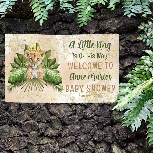 Banderoles Lion Cub Un Petit Roi Est En Chemin Baby shower ("A Little King Is On His Way!" Boy Tropical Safari Baby Shower "Welcome" Banner)