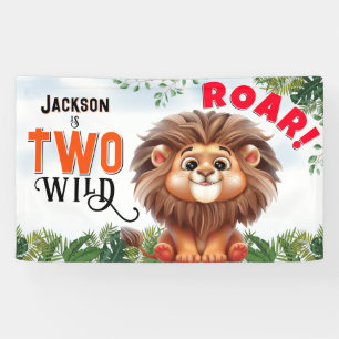 Banderoles Lion Safari deux Anniversaires de enfants sauvages