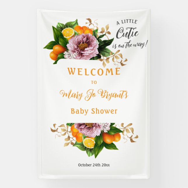 Banderoles Little Cutie Baby shower Floral et Fruit (Verticale)