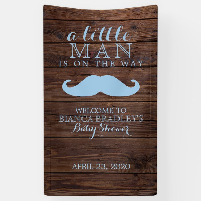 Banderoles Little Man Baby shower | Moustache rustique en boi (Vertical)