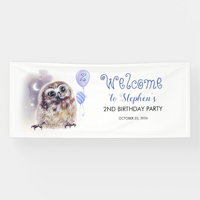 Banderoles Little Owl Cute Blue Anniversaire Party (Horizontal)