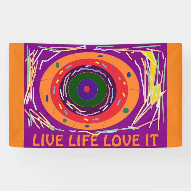 BANDEROLES LIVE LIFE L'AIME DANS PURPLE ORANGE ART DESIGN (Horizontal)