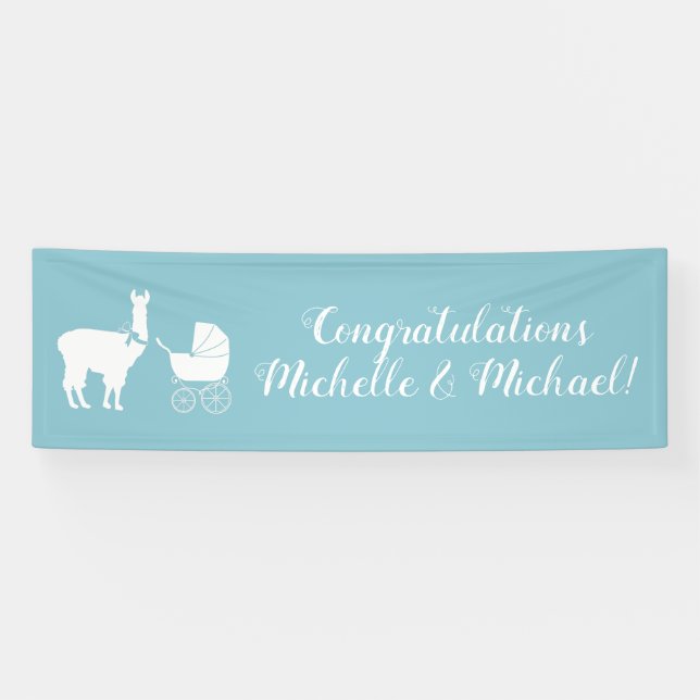 Banderoles Llama Baby shower Cute Blue Boy (Horizontal)