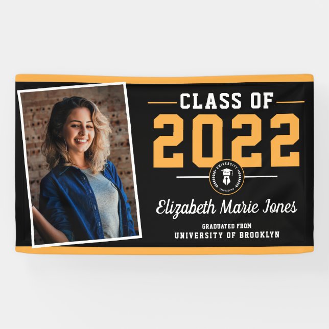 Banderoles Logo Black Gold Custom School Photo Graduation (Horizontal)