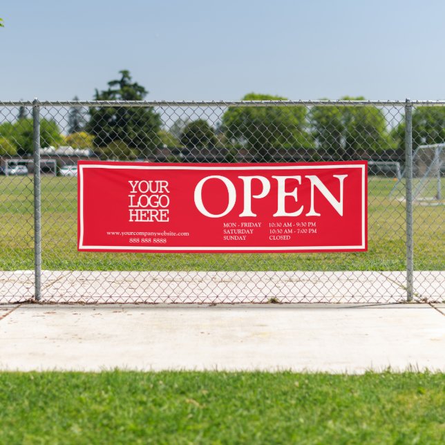 Banderoles Logo d'affaires blanc personnalisé Heures d'ouvert (En situation)