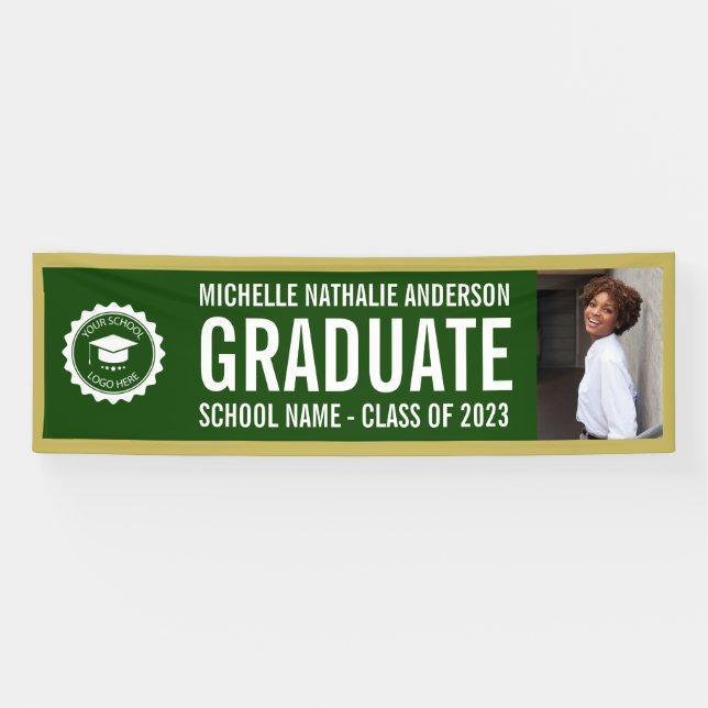 Banderoles Logo de l'école Graduation Photo Green Gold Banniè (Horizontal)
