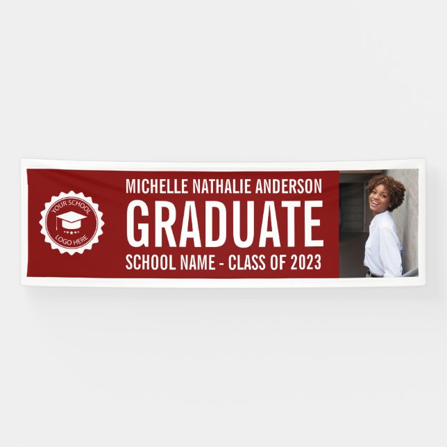 Banderoles Logo de l'école Graduation Photo Party Maroon Whit (Horizontal)