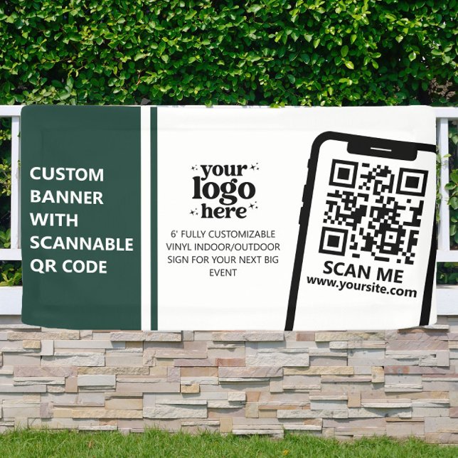 Banderoles Logo de l'entreprise QR Code Vinyl Green Intérieur (Créateur téléchargé)