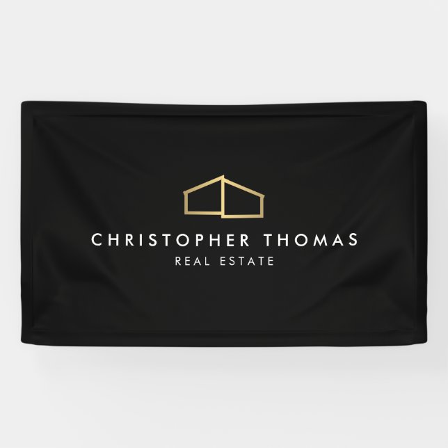 Banderoles Logo d'habitation moderne Immobilier, Realtor Or/N (Horizontal)