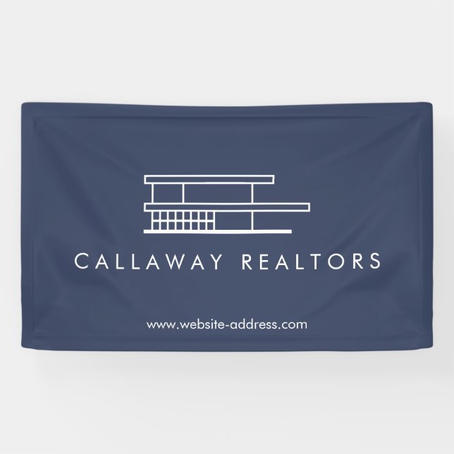 Banderoles Logo d'habitation moderne unique sur Navy Real Est (Horizontal)