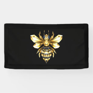 Banderoles Logo Faux Gold Foil Bee Polygonal sur Noir
