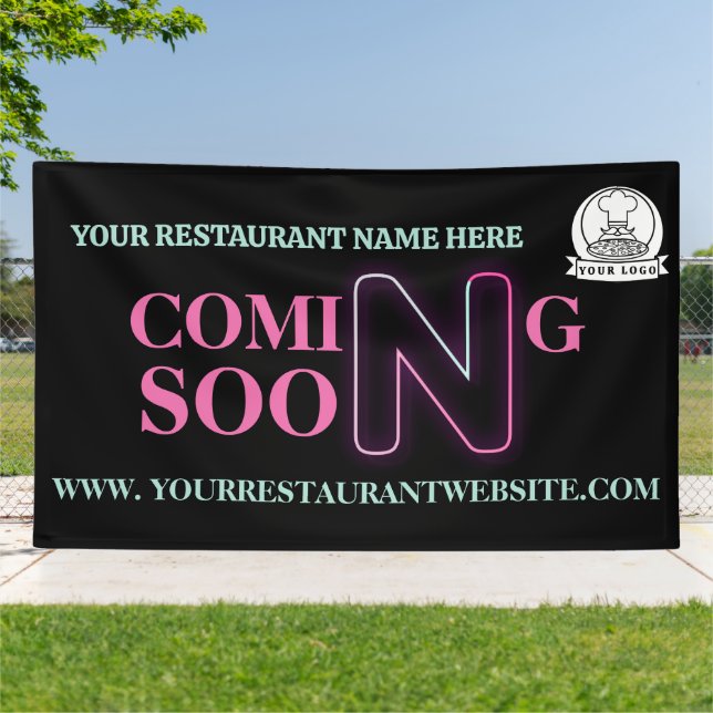 Banderoles Logo Personnalisé Prochainement Restaurant Busines (Dehors)