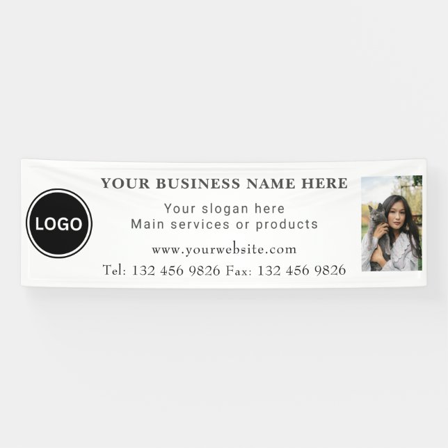 Banderoles Logo Photo Entreprise Coordonnées Modifiable (Horizontal)