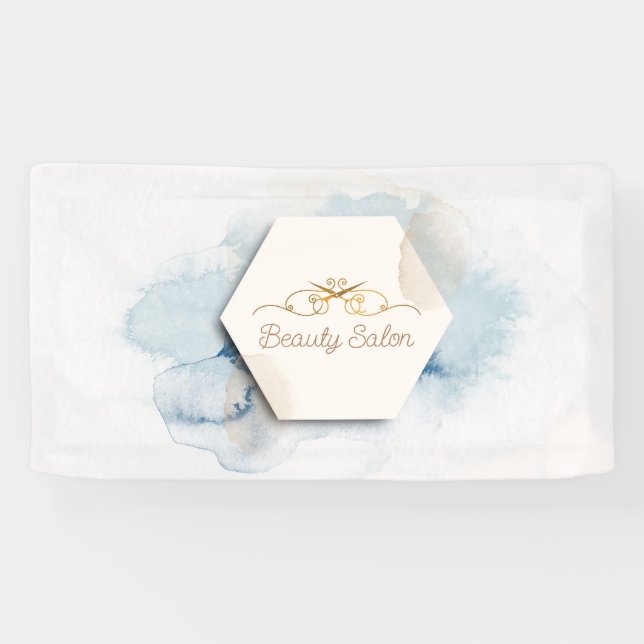 Banderoles Logo promotionnel du salon de beauté bleu & or élé (Horizontal)