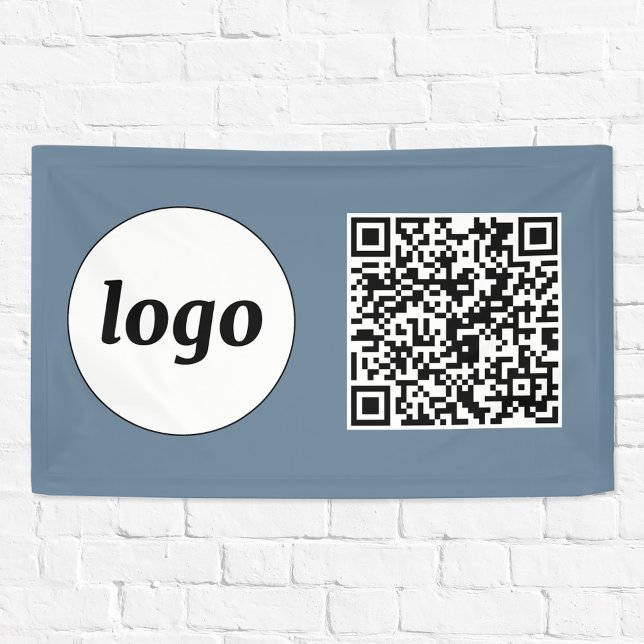 Banderoles Logo simple et texte Business QR Code Dusty Blue (Logo  with QR code business promotional banner)