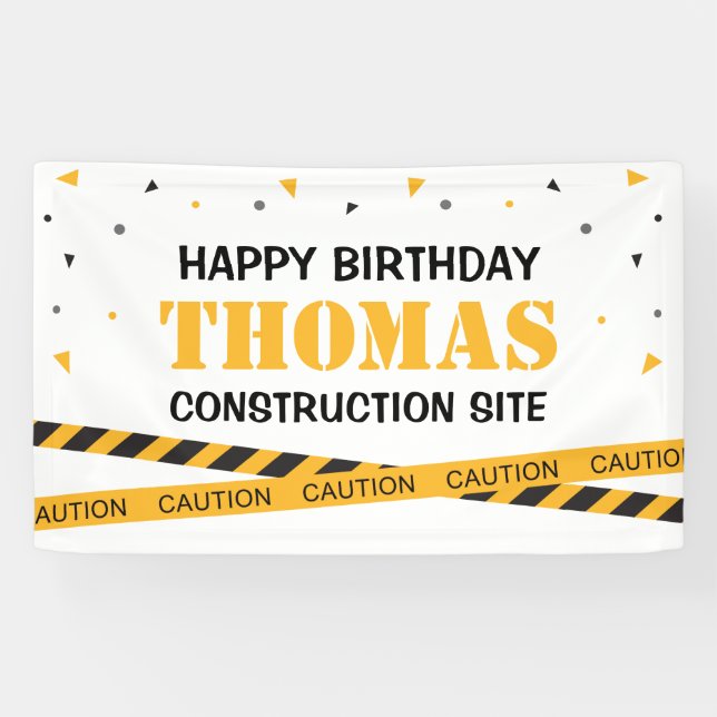 Banderoles Lona Caution Construction Site Birthday backdrop (Horizontal)