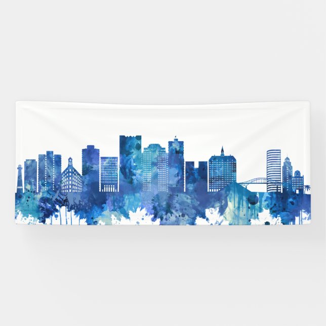 Banderoles Long Beach California Skyline Blue (Horizontal)