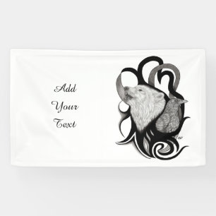 Banderoles Loup blanc avec art tribal coréen