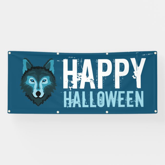 Banderoles Loup Bleu, Bonne Halloween (Horizontal)