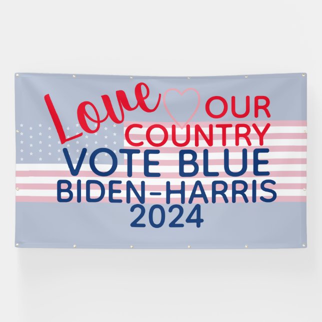 Banderoles Love Our Country Vote Blue Biden-Harris 2024 (Horizontal)