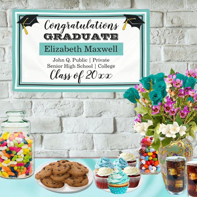 Banderoles Lt Turquoise |White Félicitations aux diplômés (Créateur téléchargé)