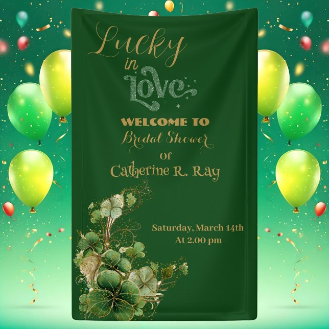 Banderoles Lucky in Love Gold Shimmer Shamrock Fête des marié (Lucky in Love Gold Shimmer Shamrock Bridal Shower Banner)