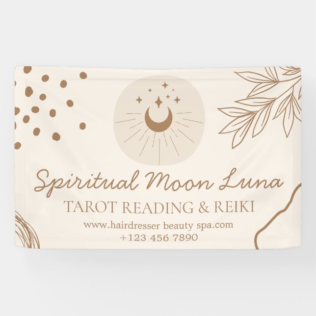Banderoles Lune Bleue Beige et Étoiles Reiki Spirituel (Horizontal)