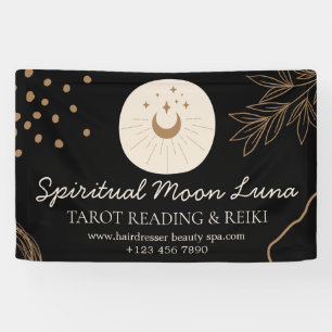 Banderoles Lune et Étoiles Beige Noir Reiki Spirituel