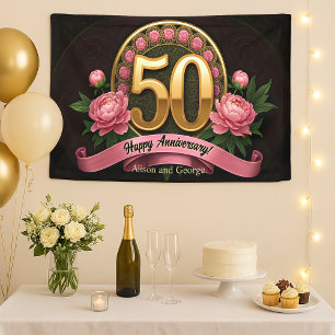 Banderoles Lush Pink Peonies Or 50 Ans De Mariage