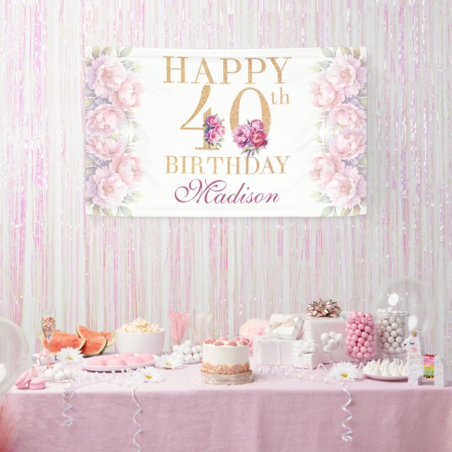 Banderoles Luxe 40e anniversaire Peonies Pink Gold Parties sc (Fête)