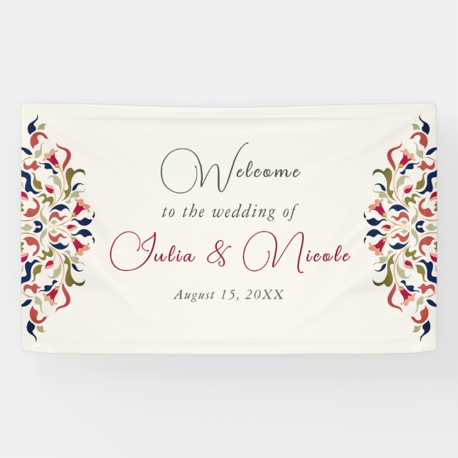 Banderoles Luxe Artistique Botanique Floral Mariage Paisley (Horizontal)