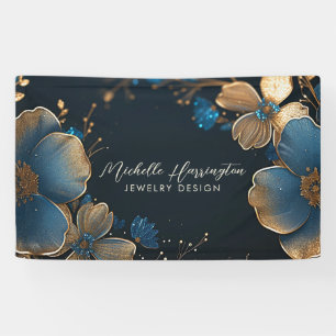 Banderoles Luxe Elegance Gold et Blue Floral Jewelry Design