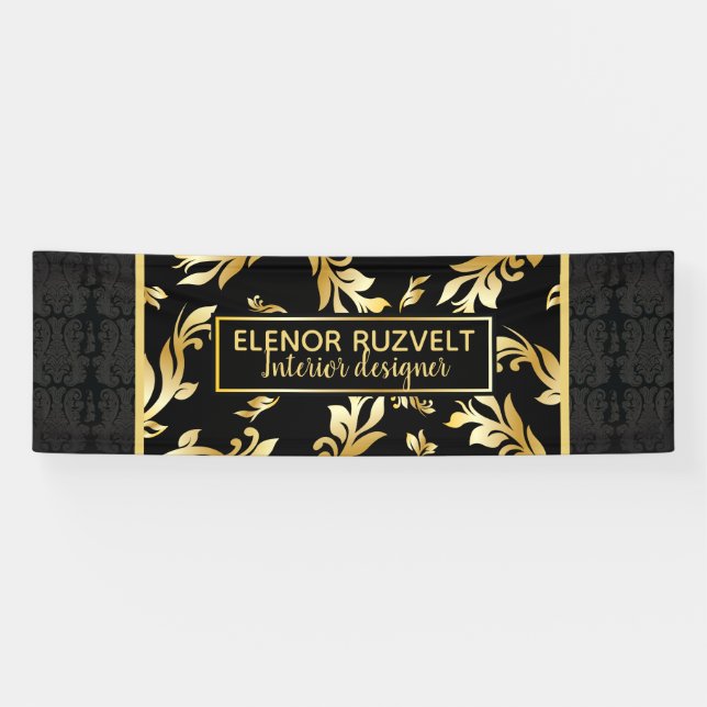 Banderoles Luxe noir or floral élégant design damassé (Horizontal)