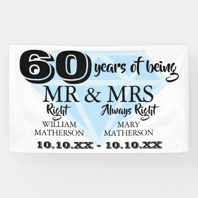 Banderoles M. Mme Right Fun Diamond 60e anniversaire de Maria (Horizontal)