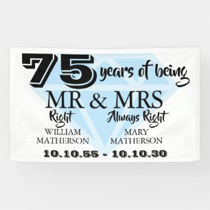 Banderoles M. Mme Right Fun Diamond 75e anniversaire du Maria