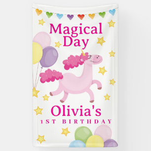 Banderoles Madday first mignon rose Unicorn Anniversaire