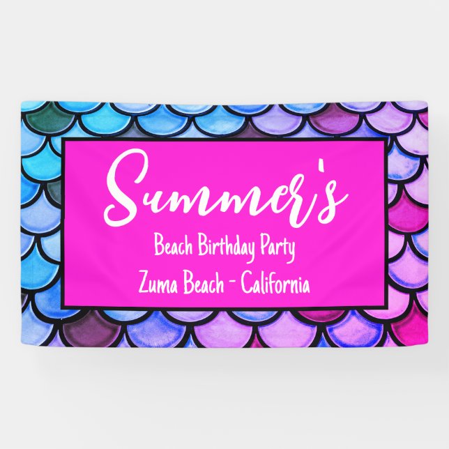 Banderoles Magenta Purple Blue Mermaid Scales Plage Anniversa (Horizontal)
