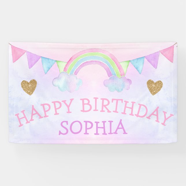 Banderoles Magique Rainbow Pastel Girl Birthday Party Cute (Horizontal)
