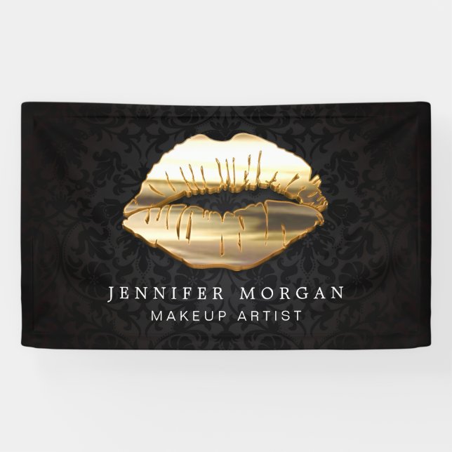 Banderoles Magnifique 3D Gold Lips Damask Beauty Salon (Horizontal)