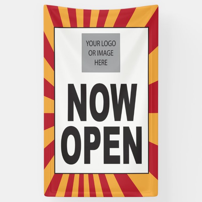 Banderoles Maintenant Ouvrir le panneau avec logo et starburs (Vertical)