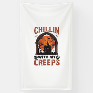 Banderoles Maison hantée Halloween Chillin Creeps Lune Orange