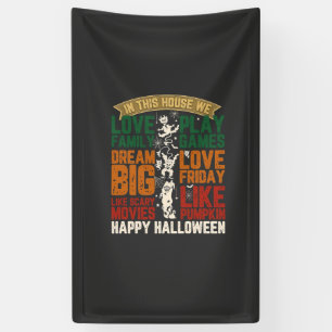 Banderoles Maison Joyeux Halloween Monstres Toiles d'araignée