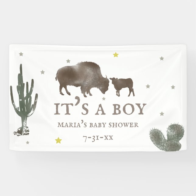 Banderoles Mama Baby Buffalo Cactus Baby shower garçon (Horizontal)